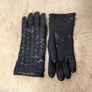 Partenopea Guanti Napoli Interociatto Leather Woven Gloves Cashmere Lined sz 6.5